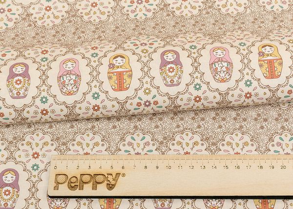 Ткань для пэчворка Peppy Крошки-матрешки, рулон 112 см / 5 метров, КМ-04 кремовый, Peppy