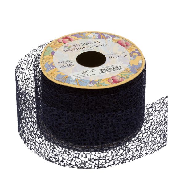 Лента декоративная 63 мм / 10±1 метров, 116 т.синий/сетка, Blumentag LRW-72