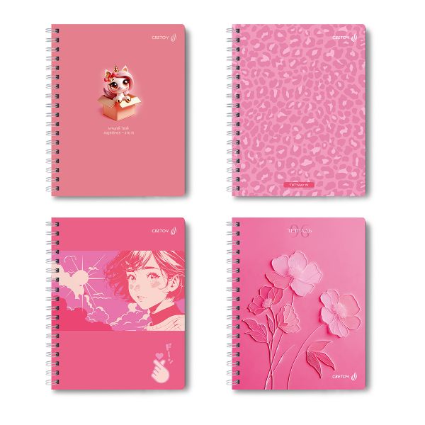 Тетрадь ученическая общая, A5 96 л. на гребне 60 г/м², белизна 90 %, 4 шт, клетка, 01185 Розовые сны, Светоч Т111