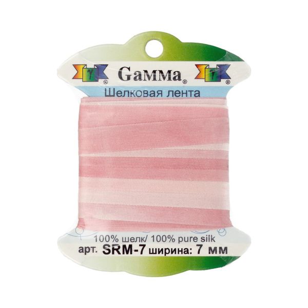 Лента (тесьма) шелковая 7.0 мм / 9.1±0.5 метров, M028 гр. розовый/бл.бордовый, Gamma SRM-7
