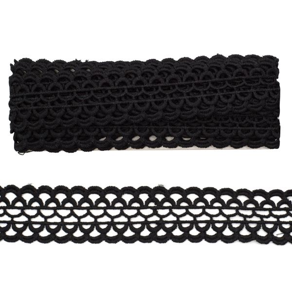Кружево гипюр (плетёное) 33 мм, черный, 13.71 м