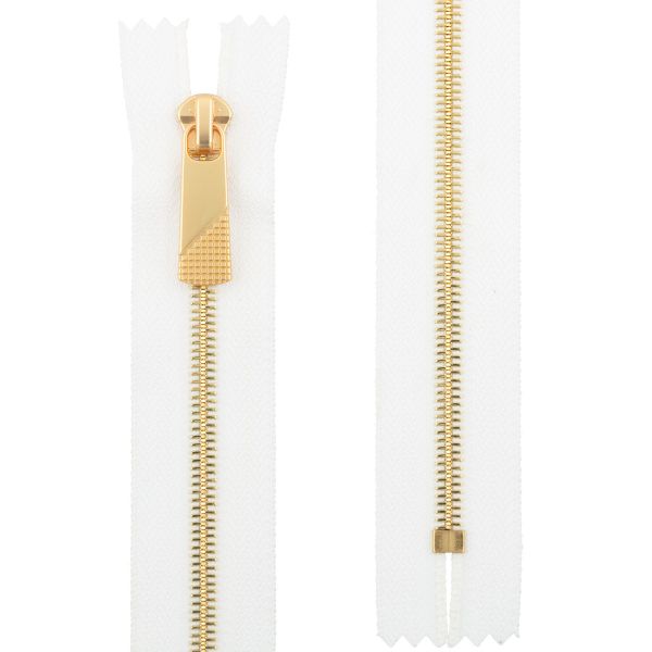 Молния металл Т5 (5 мм) 1 зам., н/раз., 20 см, декор, золото, белый, 5 шт, Gamma