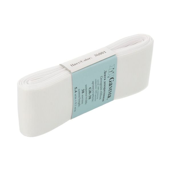 Лента репсовая нарезка 38.0 мм / 5 шт по 5.4 метра, 001 белый, Gamma GR-38