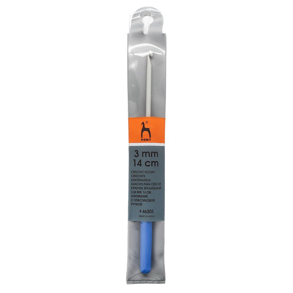 Крючок для вязания Pony с пластиковой ручкой ⌀3,0 мм, 14 см, алюминий 46203