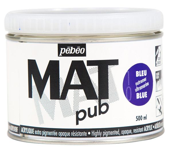 Краска акриловая экстра матовая Mat Pub 1, 500 мл, 257010 ультрамарин, Pebeo