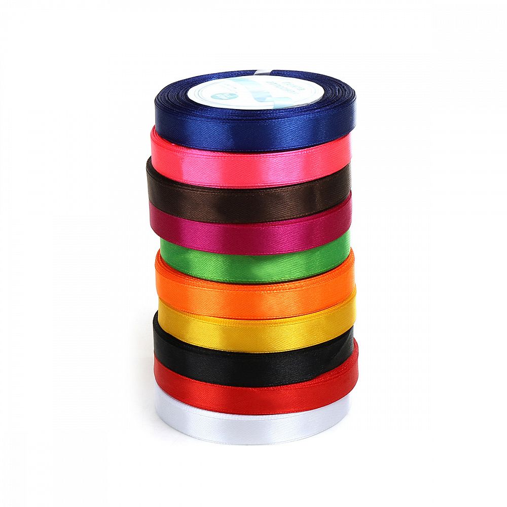 Лента атласная 1-сторонняя 12.0 мм / 10 шт по 22.5±1 метра, набор Микс1, Magic4Hobby