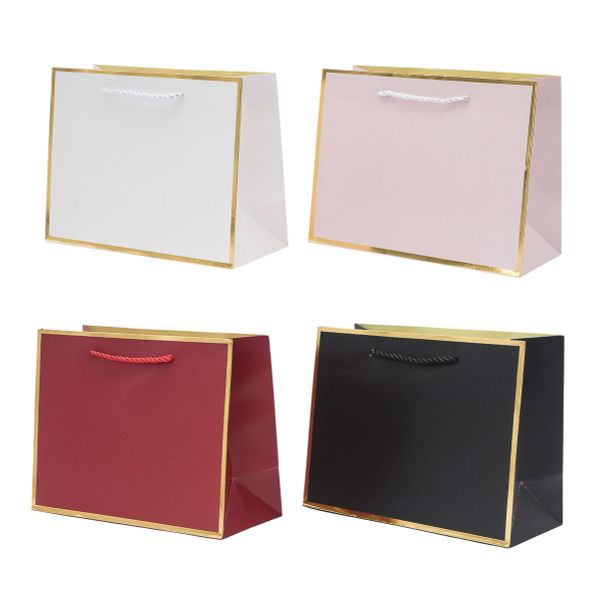 Набор подарочных пакетов, цветные с золотой окантовкой 23х17.7х10 см, 210 г/м², 4 шт