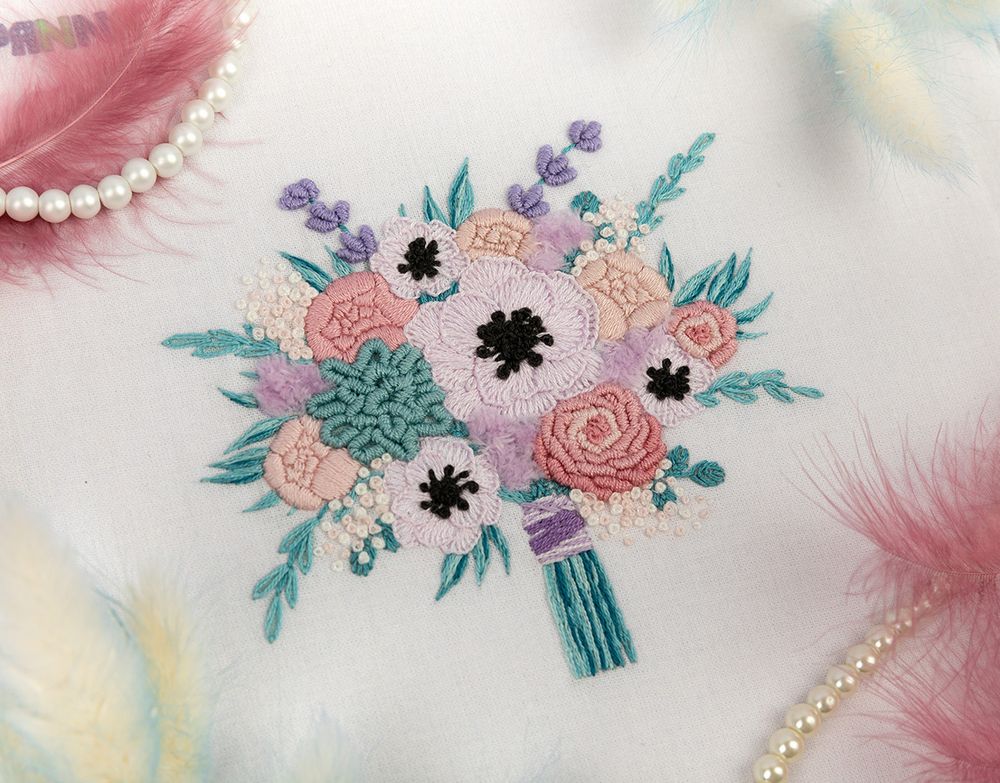 Набор для вышивания нитками Panna, Живая картина. Свадебный букет, 15х15 см