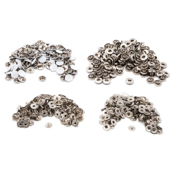 Кнопка Альфа (S-образная) ⌀10.0 мм, ≈144 шт, МЕТАЛЛ, эмаль, 101 белый глянцевый + отв.части никель, ВТ-2, NEW STAR