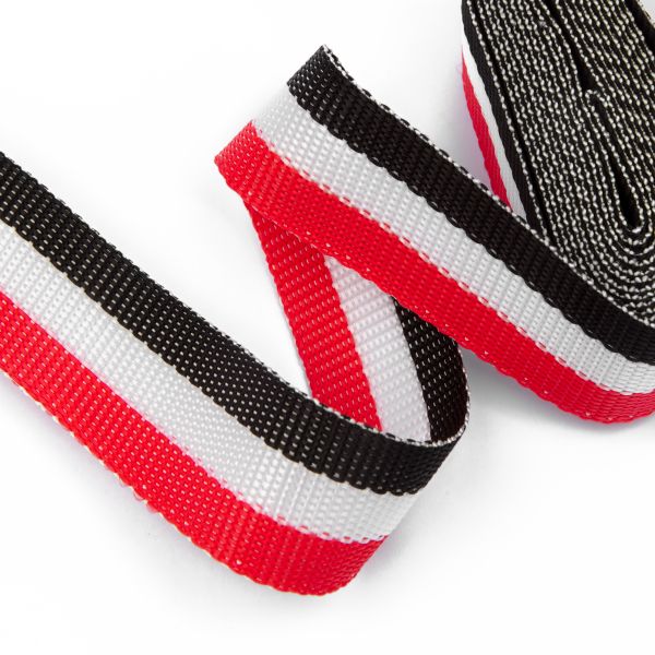 Стропа (ременная лента) 30 мм / 5х2.5 метра, фасовка, красный/белый/черный, 3713 (3075_3590)