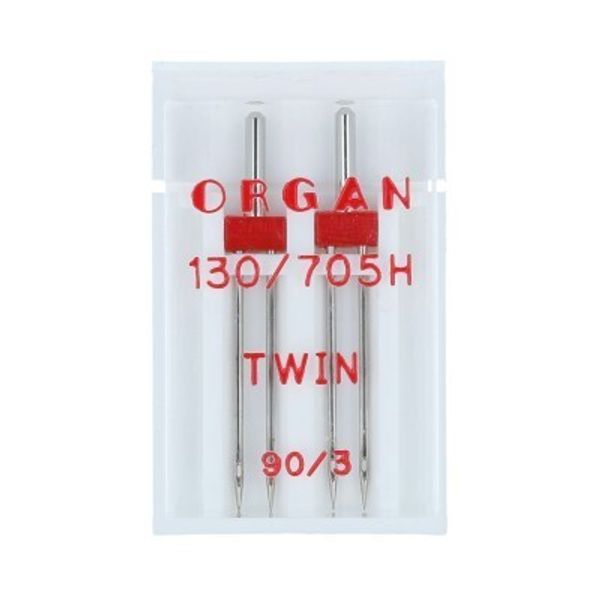 Иглы для швейных машин бытовые универсальные 130/705 H, №90/3, двойные, 2 иглы, в пенале 5102050, ORGAN