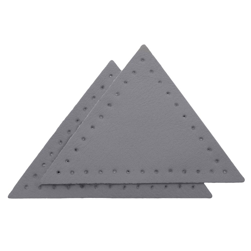 Заплатки пришивные из кожи, треугольник равнобедр., стор. 6см, с перфорацией, 2 шт, 100% кожа, 07 серый, 9902