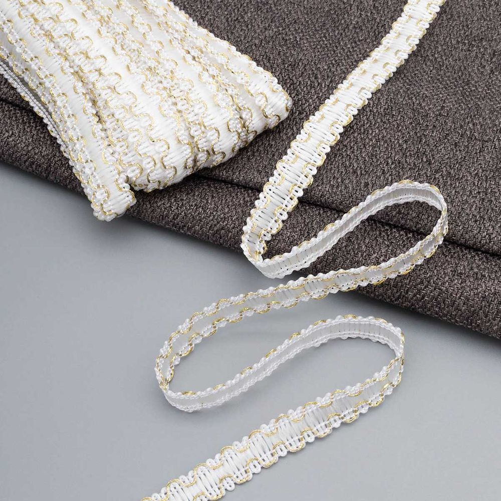 Тесьма отделочная вязаная 10 мм / 10 метров, рис 9254, белый/золото, С3729г17/1