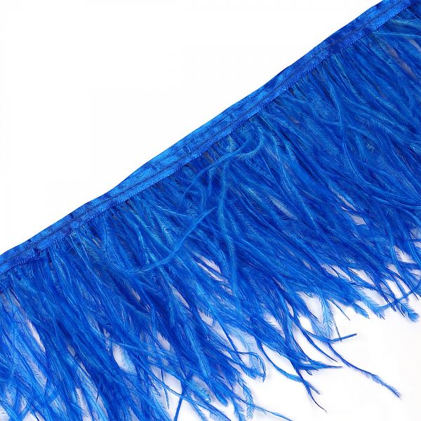 Перья на ленте Страус 15 см, FBY-15-087, цв. синий неон, 2м