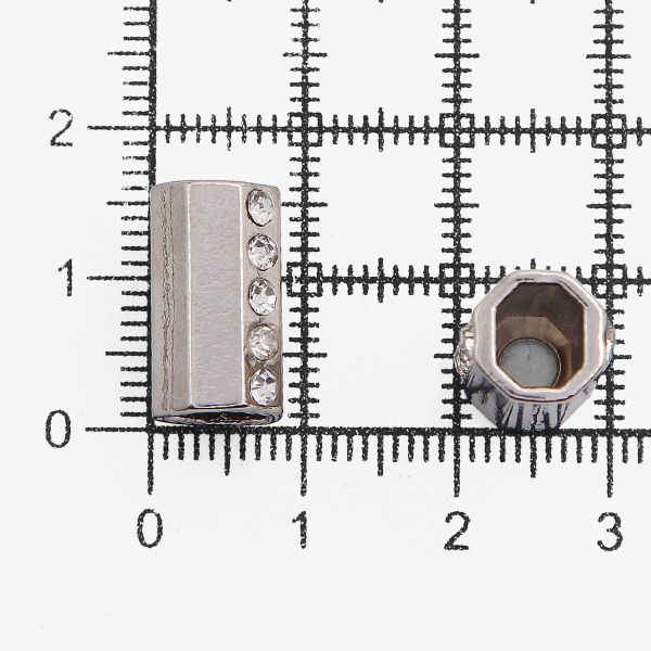 Наконечник для шнура металл цилиндр со стразами ⌀3,5/7 мм, 15,5х8,5 мм (никель), 20 шт