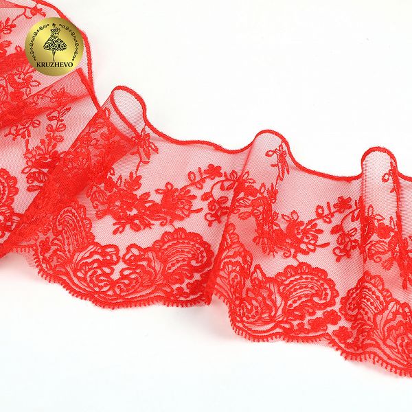 Кружево на сетке 130 мм / 13.71 метра (жесткая сетка, матовая нить), TBY.BL.40466, цв.R0515 красный, Kruzhevo