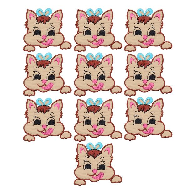 Термоаппликация Кошка с бантом, 78х69мм 10 шт (бежевый), 1819