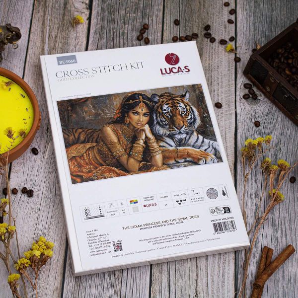 Набор для вышивания нитками Luca-S, Индийская принцесса и тигр, 63,5х38см
