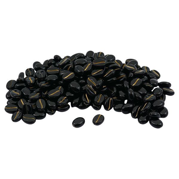 Бусины пластик 10х5 мм, 50 г, кофейное зерно, 1 черное+золото, Astra&Craft, 7541