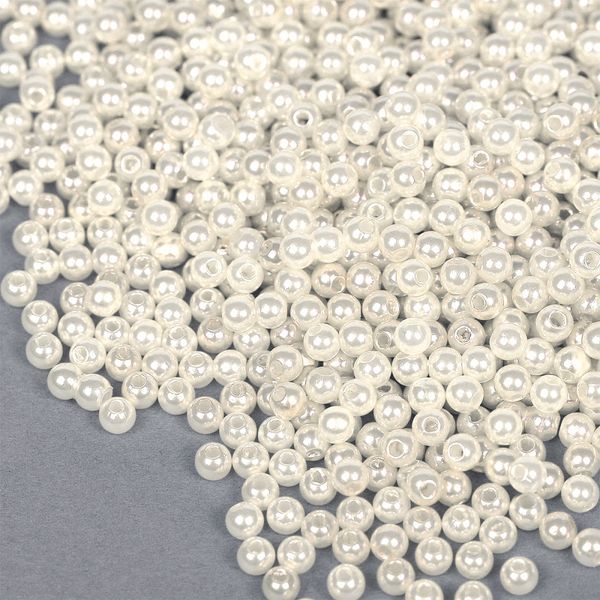 Бусины пластик (перламутр) ⌀4 мм, цв.001 молочный, уп.500г (15000 шт), Magic4Hobby
