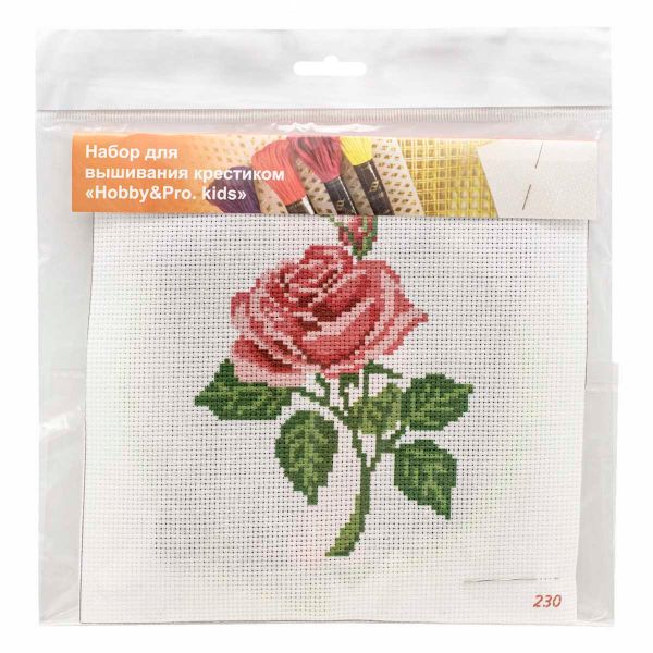 Набор для вышивания нитками Hobby&Pro Kids, Роза 19х19см