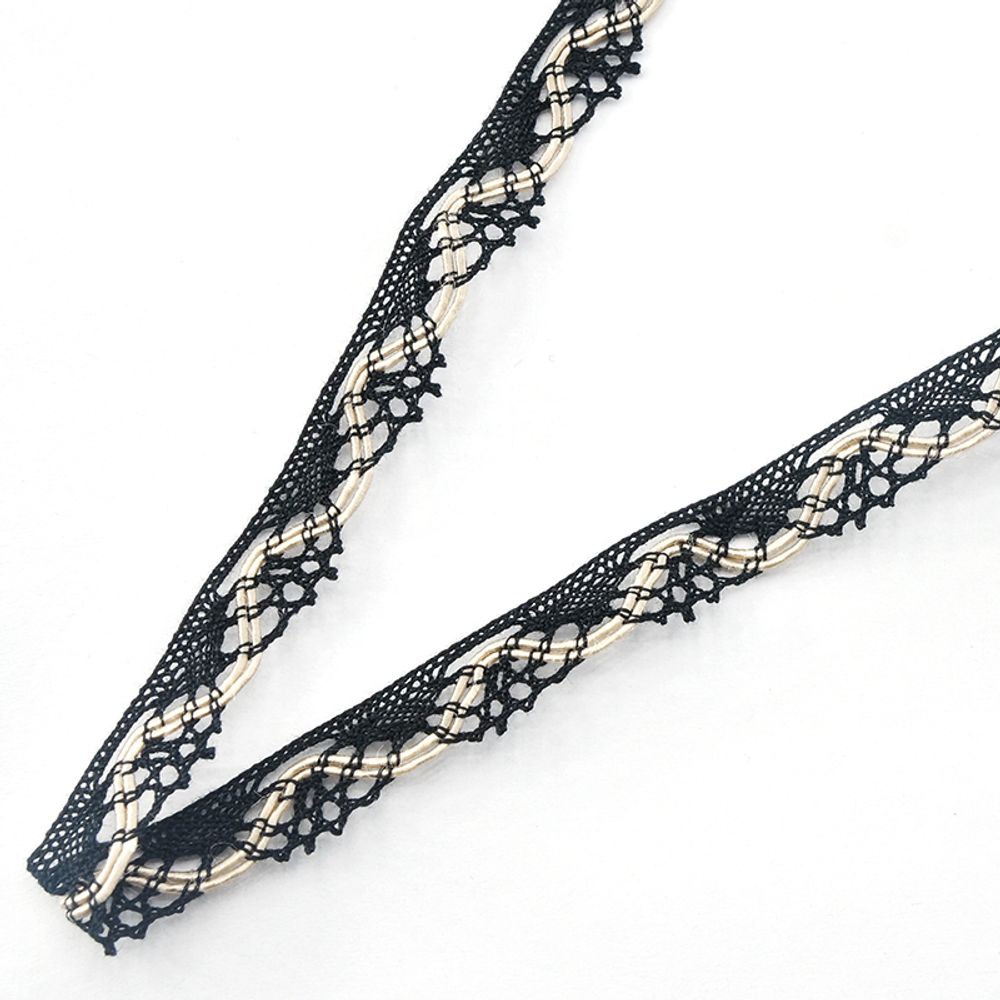 Кружево вязаное (тесьма) 09 мм, черный, 30 метров, IEMESA