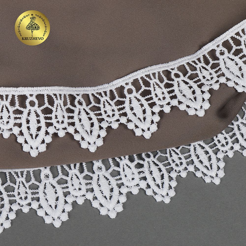 Кружево гипюр (плетёное) 40 мм, матовая нить, цв.01 белый уп.13,71м, Kruzhevo