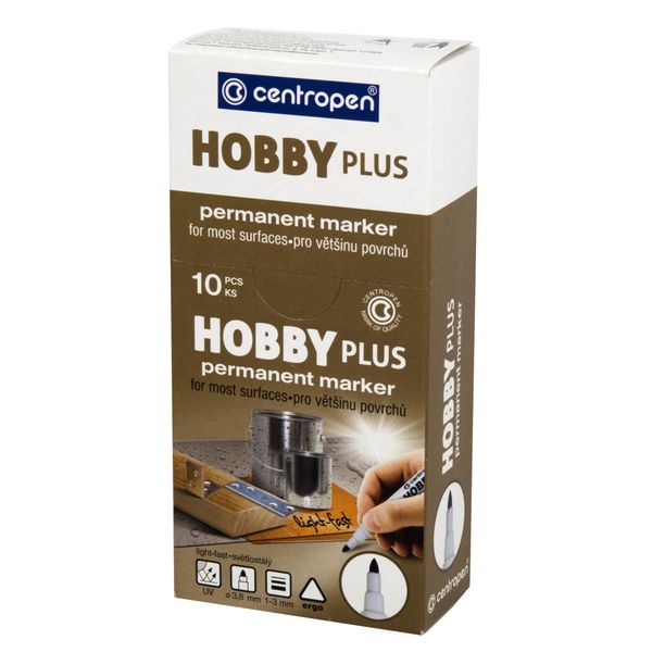 Маркер Permanent Hobby Plus универсальный 3 мм, перо круглое, 10 шт, черный, Centropen 2799/1