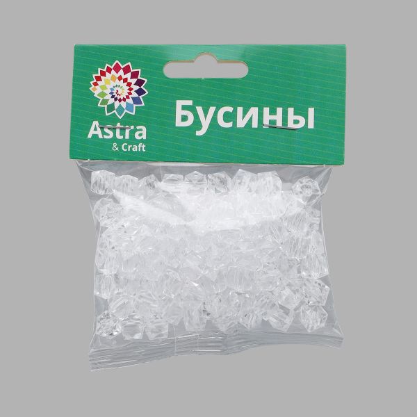 Бусины акрил ⌀10 мм, прозрач. в цвете, граненый куб, 50 г, Astra&Craft (MG.3245-17 прозрачный)