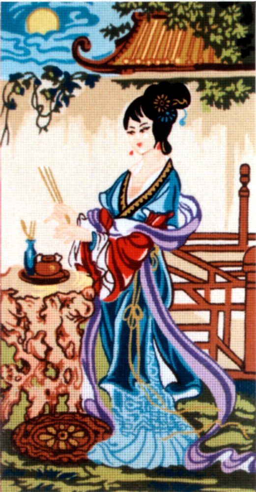 Рисунок для вышивания Soulos (канва жесткая), 2 рисунка &quot;Китаянка в синем&quot;, 60х70 см