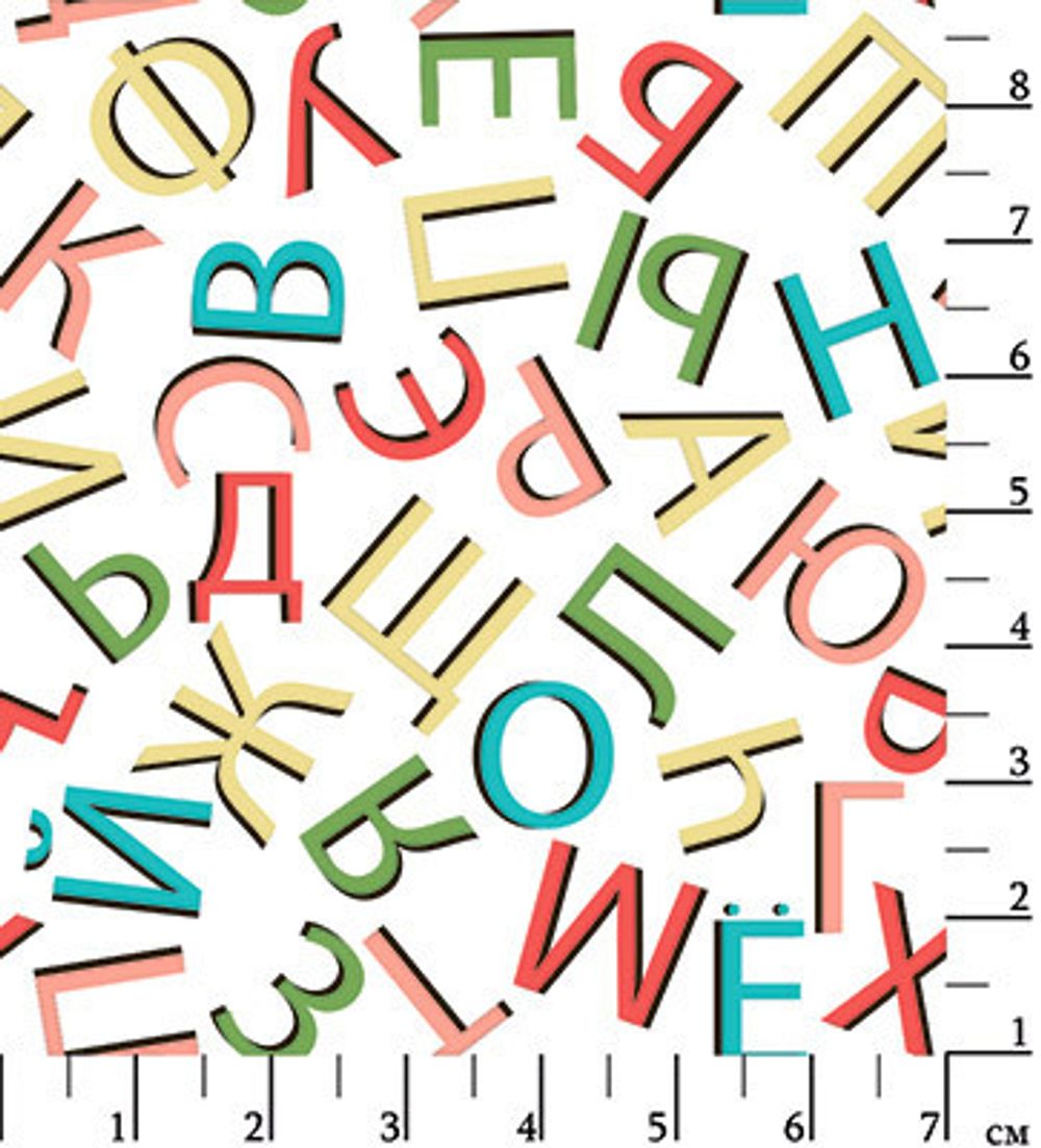 Ткань для пэчворка Peppy Грамотейка, рулон 112 см / 5 метров, ГР-03 алфавит белый, Peppy