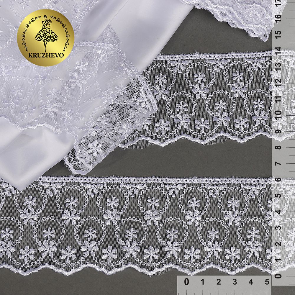 Кружево на сетке 60 мм, диз. 861, цв.01 белый, уп. 9 м, Kruzhevo