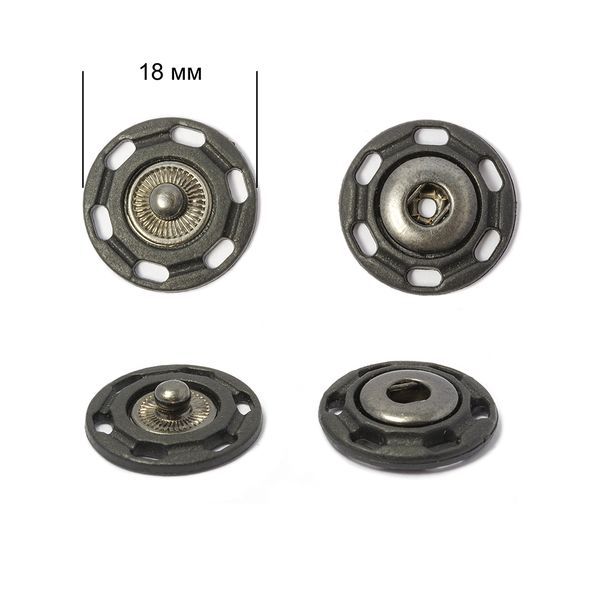 Кнопка пришивная пластик/металл 18.0 мм, цв.черный/никель черный, уп., 50 шт, TBY