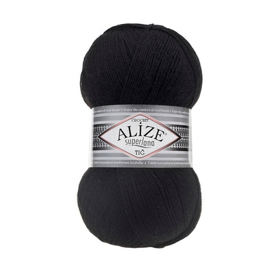 Пряжа Alize (Ализе) Superlana TIG / уп.5 мот. по 100 г, 570м, 060 черный А