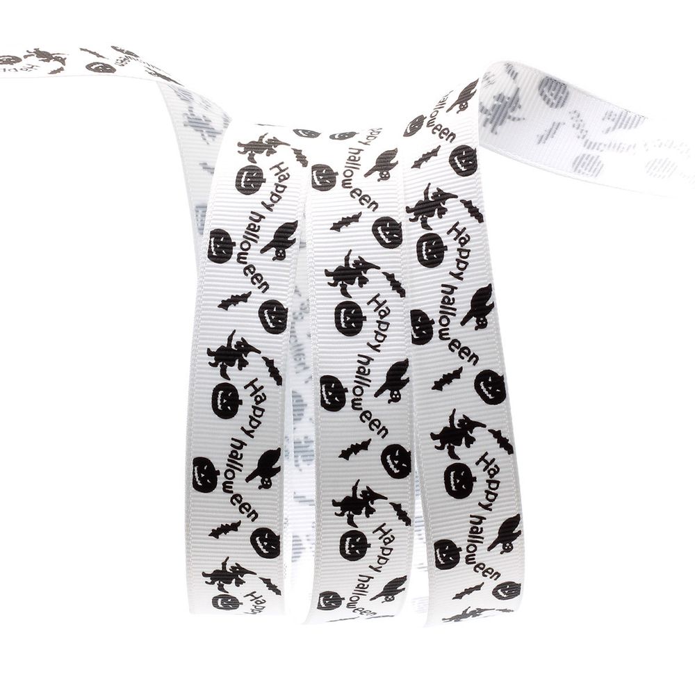 Лента репсовая (в рубчик) PREMIUM Черно-белый Хэллоуин 20 мм, 22,5м (029 белый)