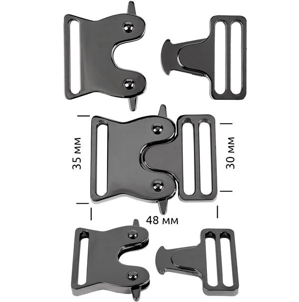 Фастекс (пряжка трезубец) металл 30 мм, 48x35 мм, чер.никель, 6 шт
