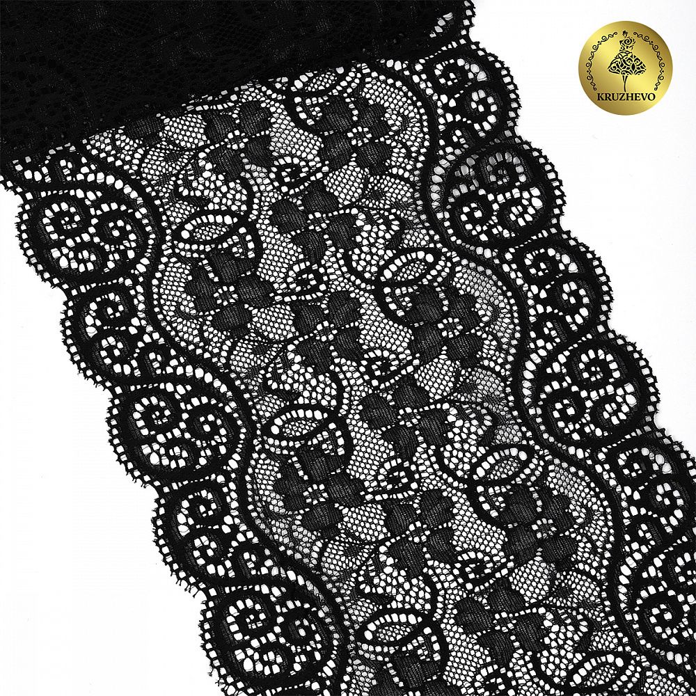 Кружево бельевое эластичное 180 мм / 25 м, YSTL00578, цв.02 черный, Kruzhevo