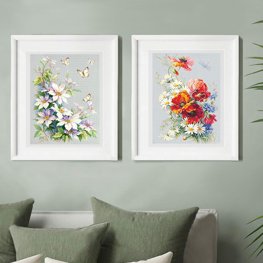 Набор для вышивания нитками Чудесная игла, Клематисы, 28х39 см