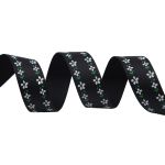 Лента репсовая (в рубчик) Цветочный орнамент 1,5см*22.86 м (черный)