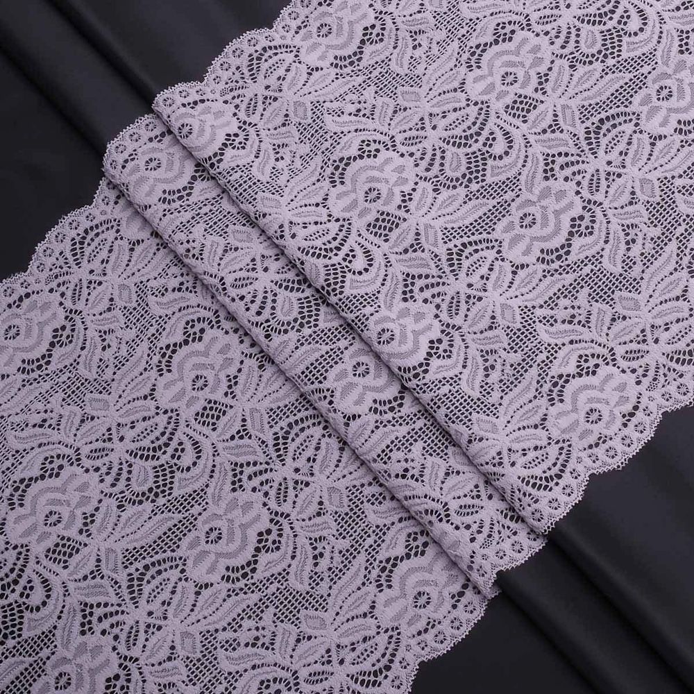 Кружево бельевое эластичное 300 мм / 3.4 метра, цвет светло-серый