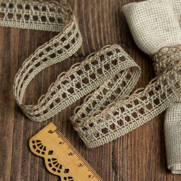 Кружево вязаное (тесьма) 24 мм / 10 метров, диз. 962, цв.071 льняной, Kruzhevo