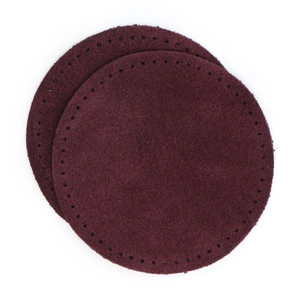 Заплатки пришивные из замши, круг ⌀8см с перфорацией, 2 шт, 100% кожа, 31 бордовый, 59121