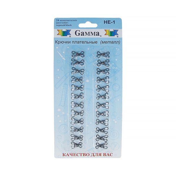 Крючки плательные 1х13 мм, 24 шт, черный, Gamma HE-1