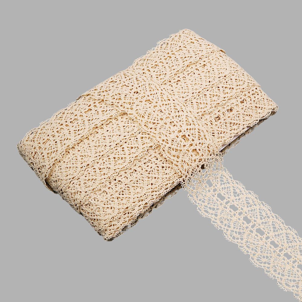 Кружево вязаное (тесьма) 48 мм / 13.72 метра, хлопок, неотбеленный, 3AR3370