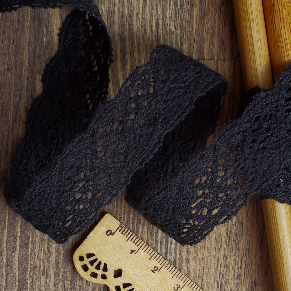 Кружево вязаное (тесьма) 21 мм, цв.черный, уп. 9.14 м, Kruzhevo