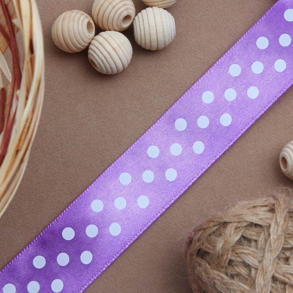 Лента атласная в горошек 25.0 мм / 3 метра, сиреневый, Globus