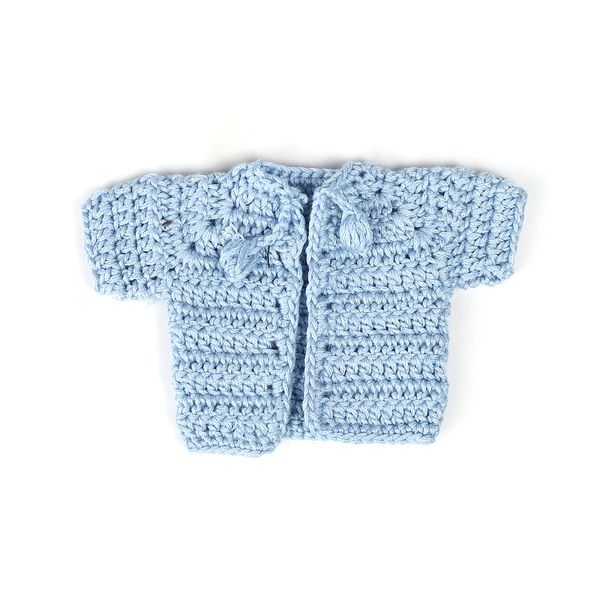 Кофта вязаная мини (ручная вязка), ширина 6см длина 8см рукав 3,5см цв.голубой