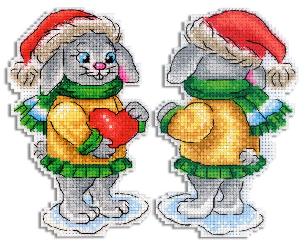 Набор для вышивания нитками МП Студия (Жар-птица), Зайка с сердечком 13х8 см