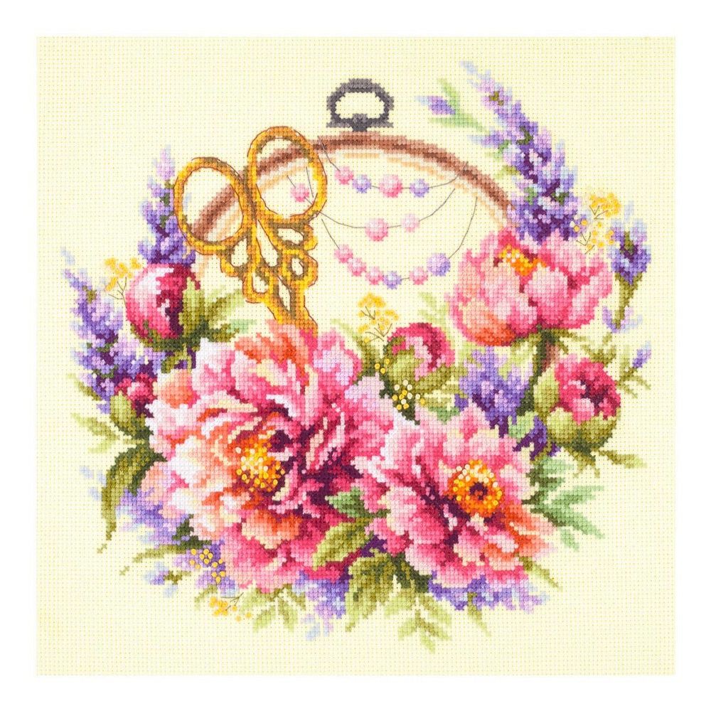 Набор для вышивания нитками Чудесная игла, Пионы для умелицы 25х25см