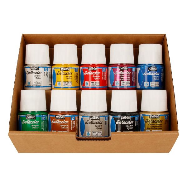 Набор красок Pebeo Setacolor Opaque Коллекция для темных и светлых тканей с аксессуарами 10 цв. 45 мл 758481 1